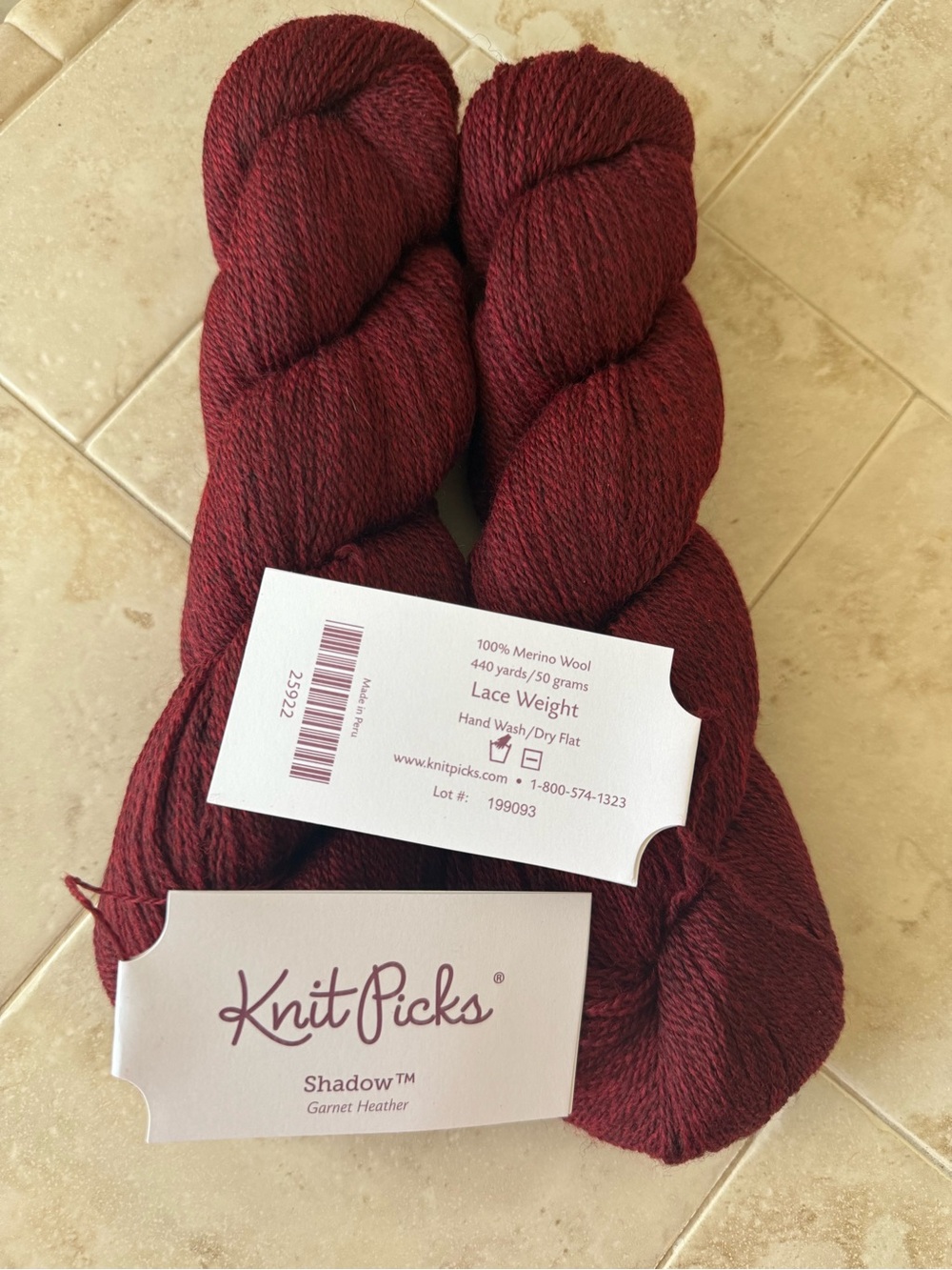 Knit Picks Shadow Lace-Weight Merino Wool Yarn - Garnet Heather 2 Skeins